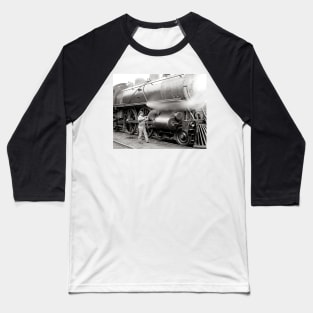 Engineer Oiling Locomotive, 1904. Vintage Photo Baseball T-Shirt